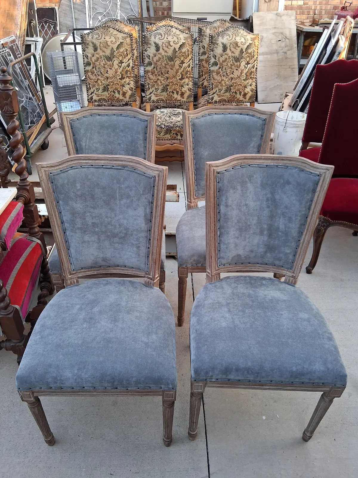 Set Of 4  Louis Xvi Upholstered Limed Oak Chairs 1