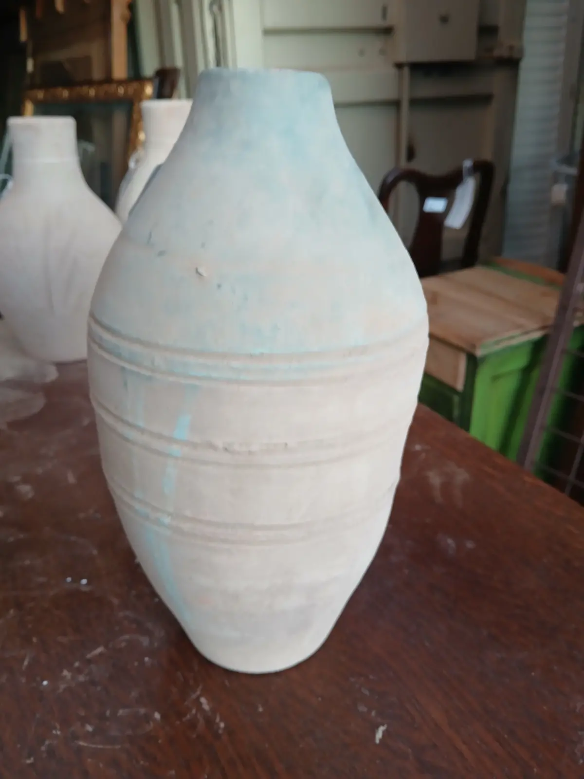 Shaped Terra Cotta Vase With Green 1