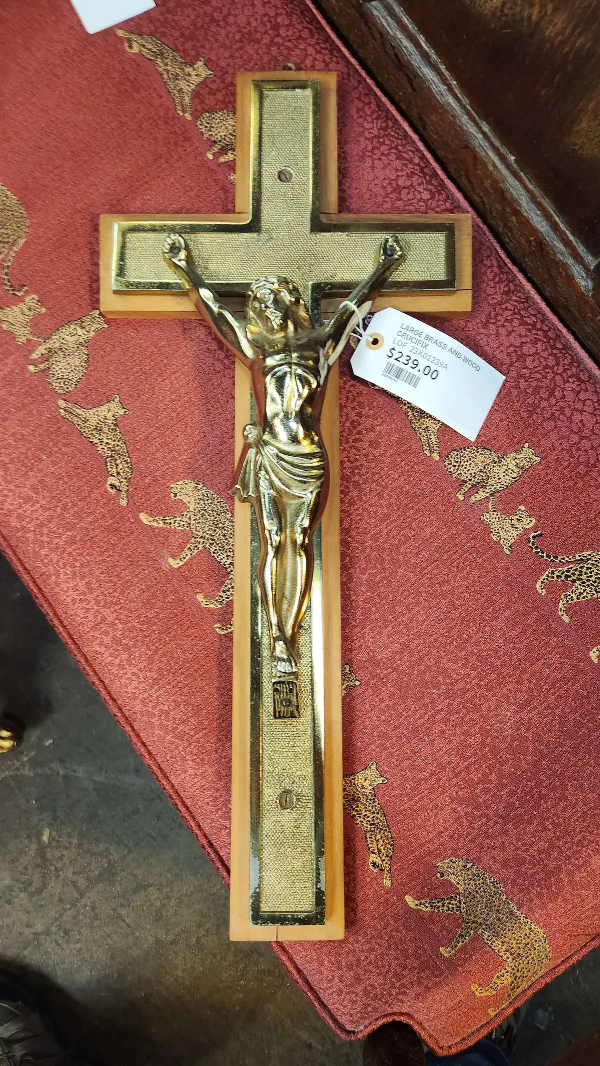 Large Brass And Wood Crucifix 1