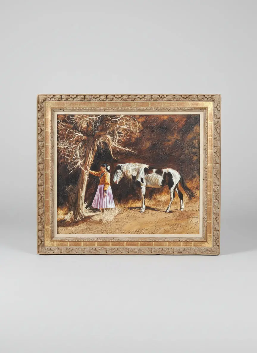 Gilt Framed Oil Painting Of Girl And Scurvy Horse Paul Calle 1