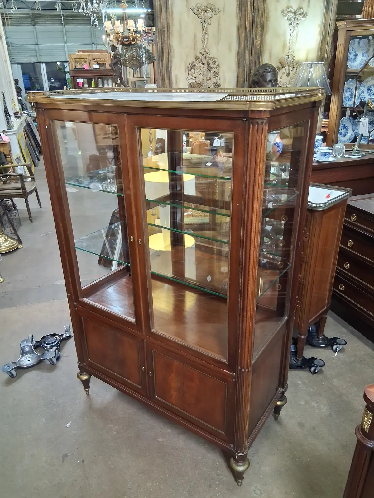 Louis Xvi Mahogany Marble Top Vitrine With Gallery Rail 1