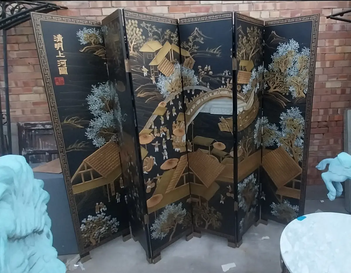 6 Panel Asian Screen With Boats And Trees 1