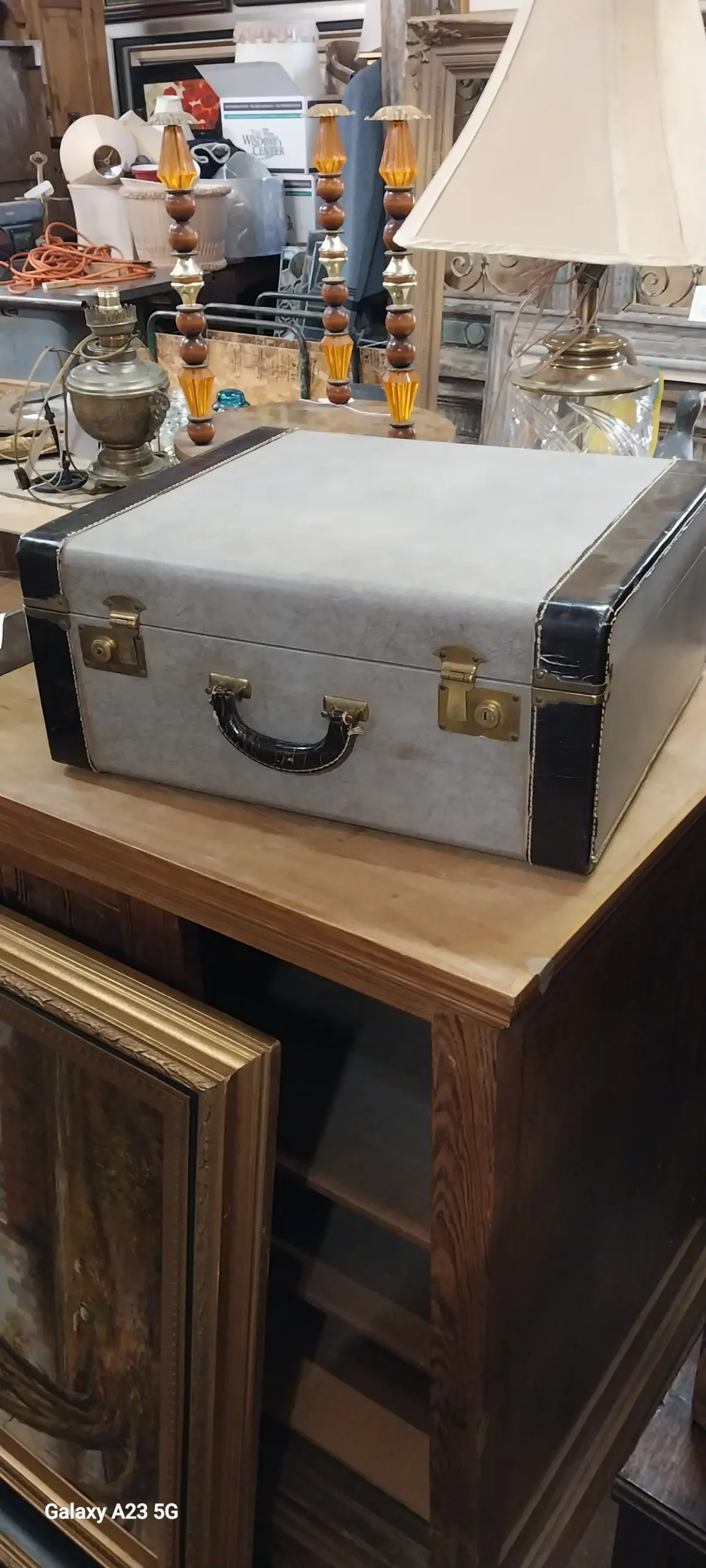 Leather Bound Vintage Suitcase With Velvet Interior 1