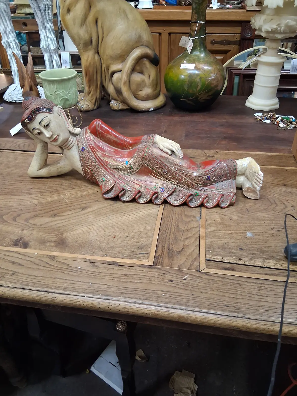 Reclining Wood Indian Buddha-As Found 1