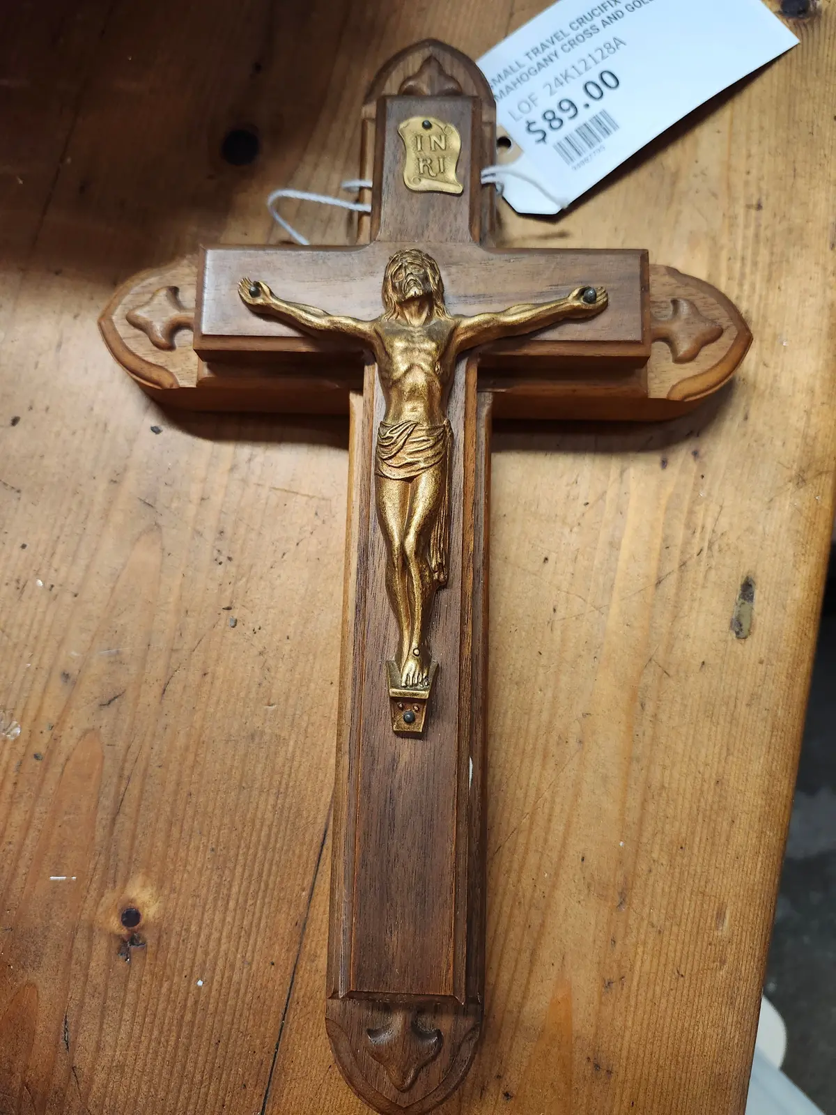Small Travel Crucifix With Mahogany Cross And Gold Corpus 1