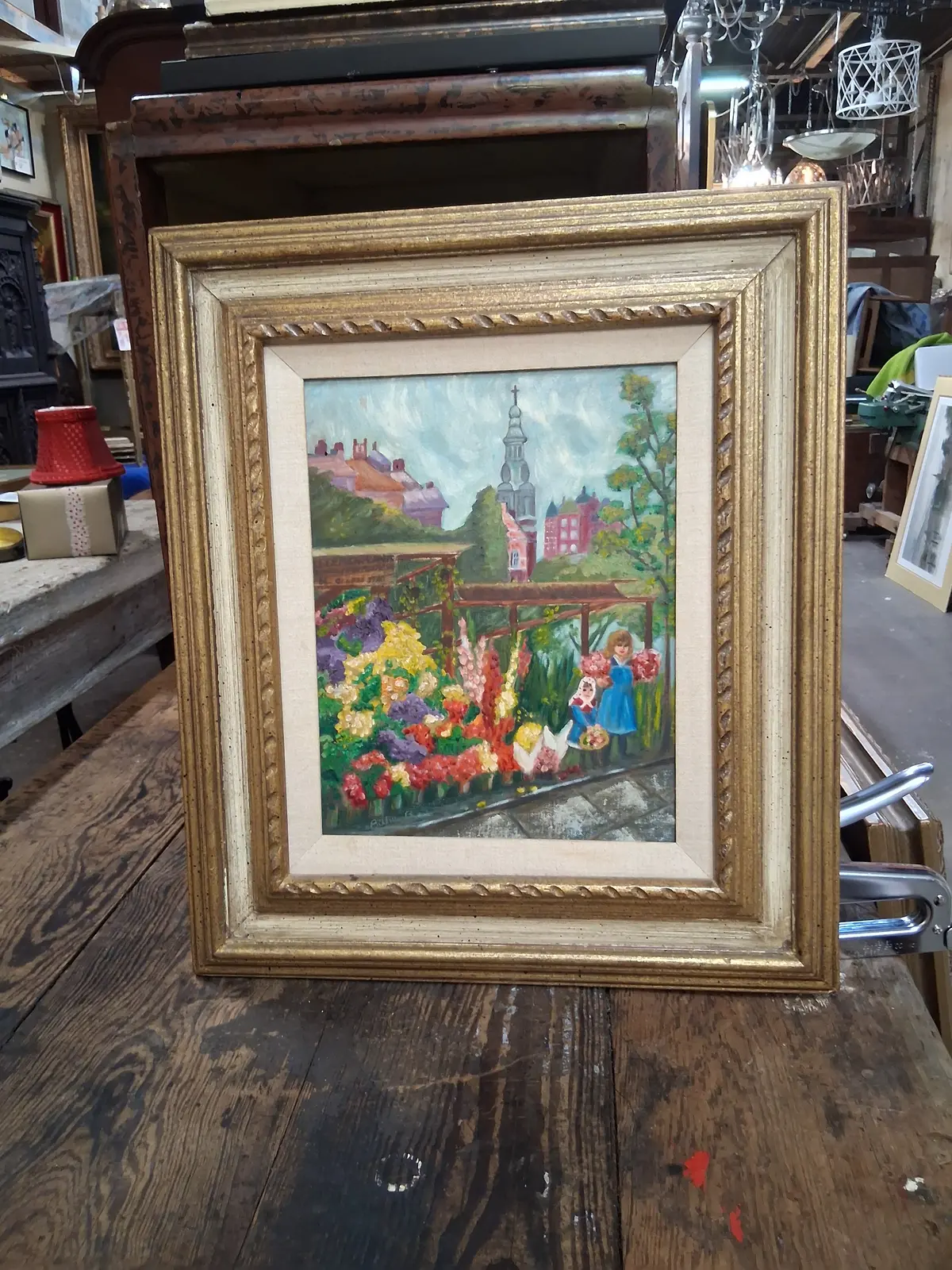 Italian Framed Painting Of A Church And Children 1