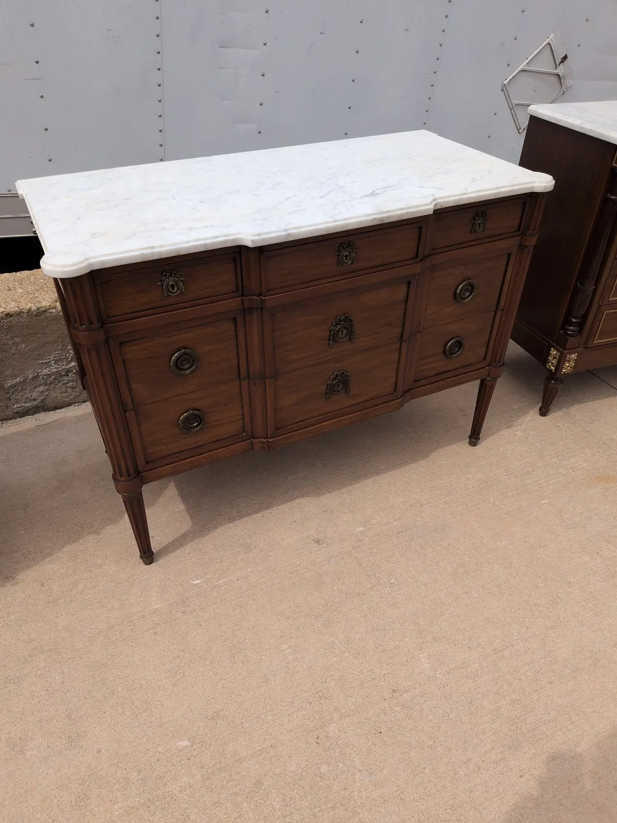 Louis Xvi White Marble Top 5 Drawer Chest With Ribbion And Laurel Pulls 1