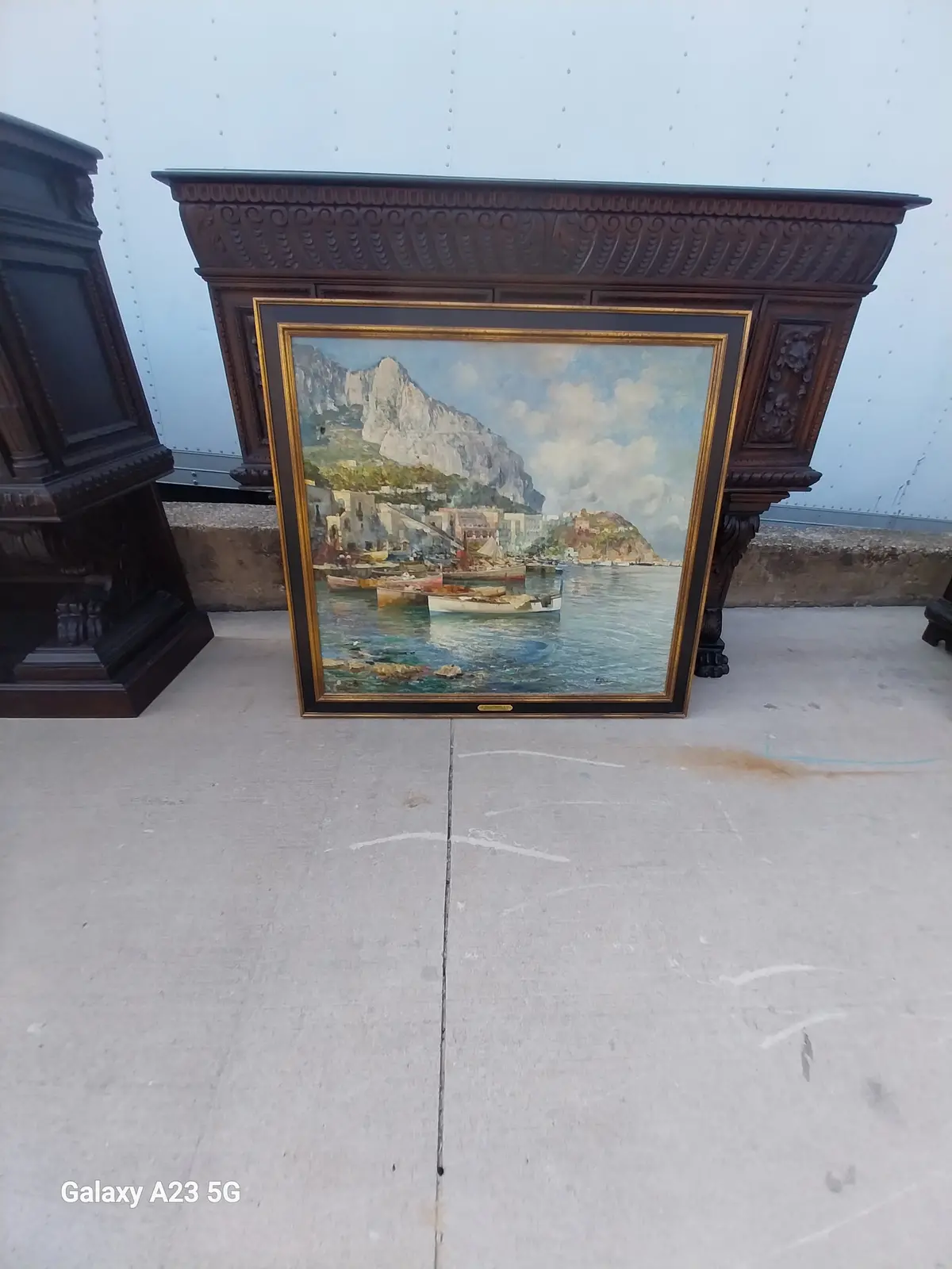 Framed Oil Painting Of Fishing Boats Signed Paola Pratella 1