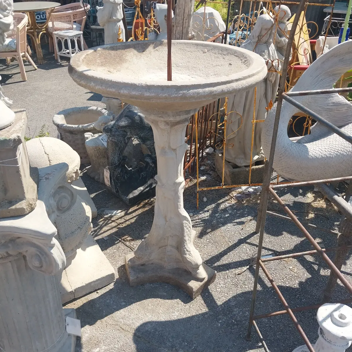 Tall Concrete Planter Or Birdbath With Dolphin Fish Base 1