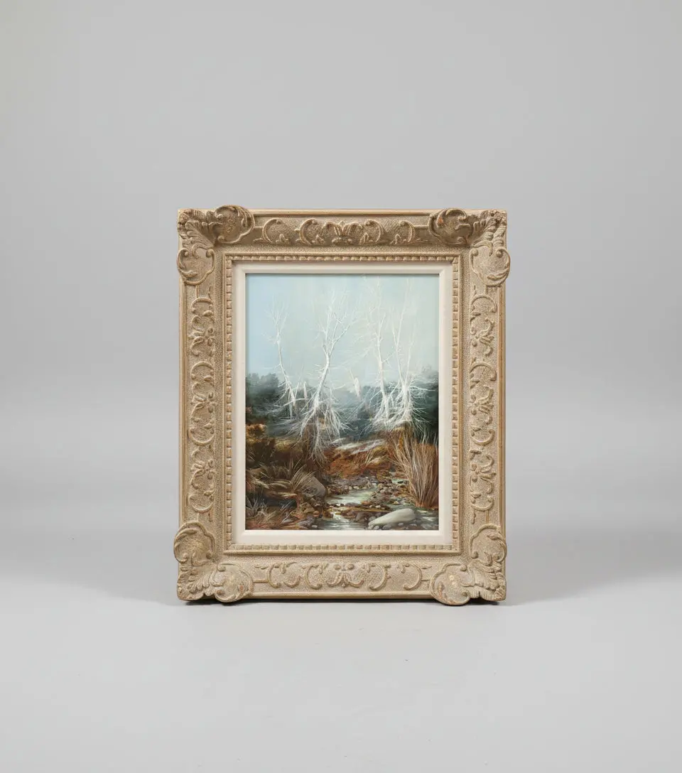 Small Gilt Framed Oil Painting Of Barren Trees Signed Jackson Hensley 1