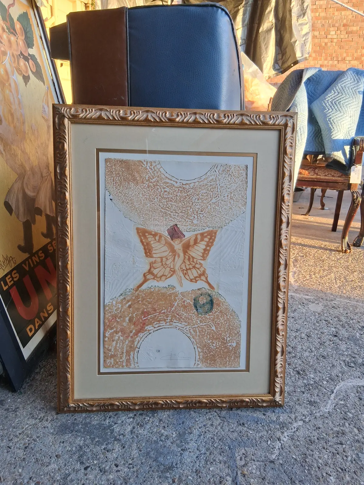 Framed Mixed Media Painting Of Lady Butterfly 1