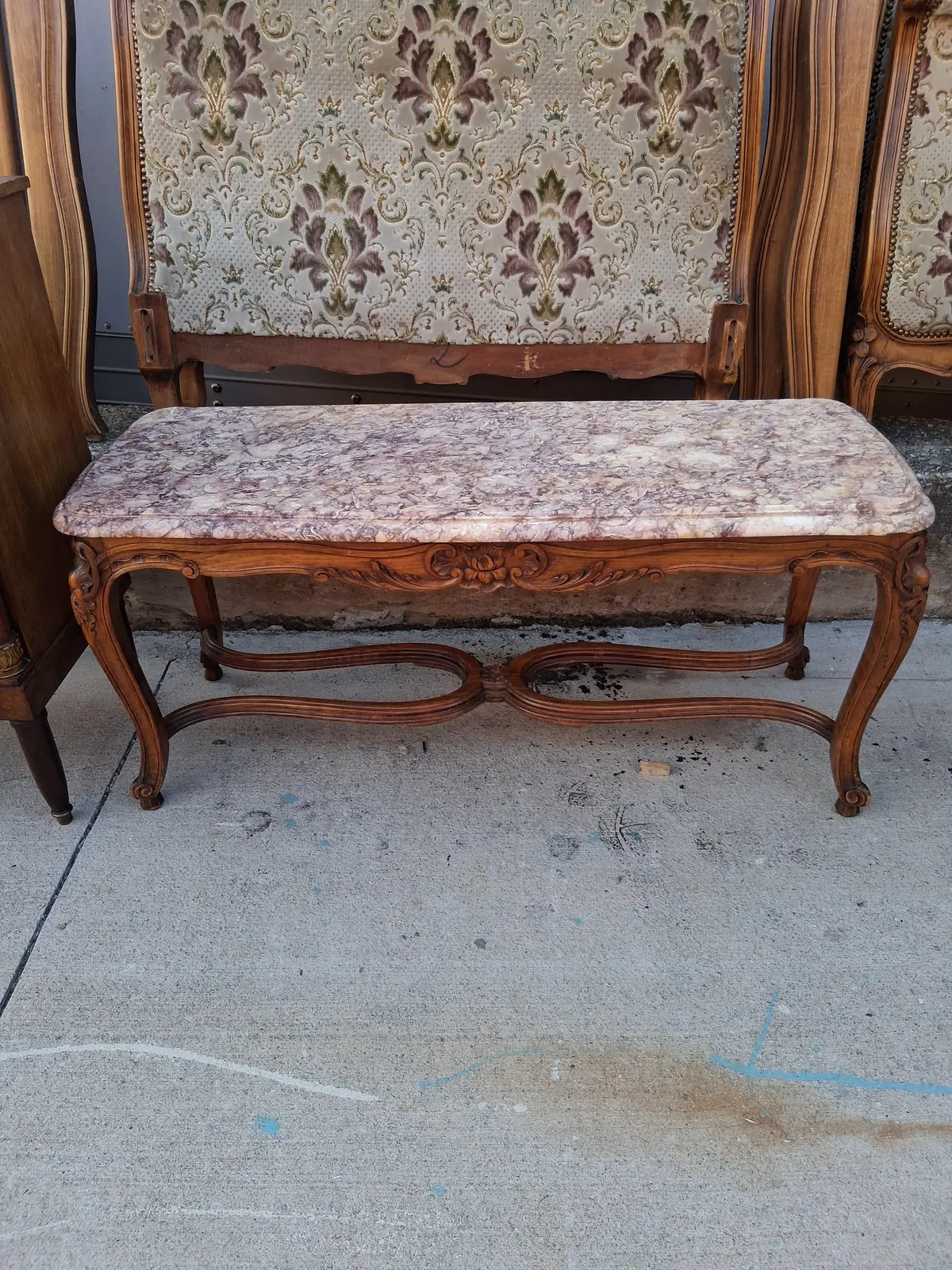 Louis Xv Marble Top Oak Coffee Table 1