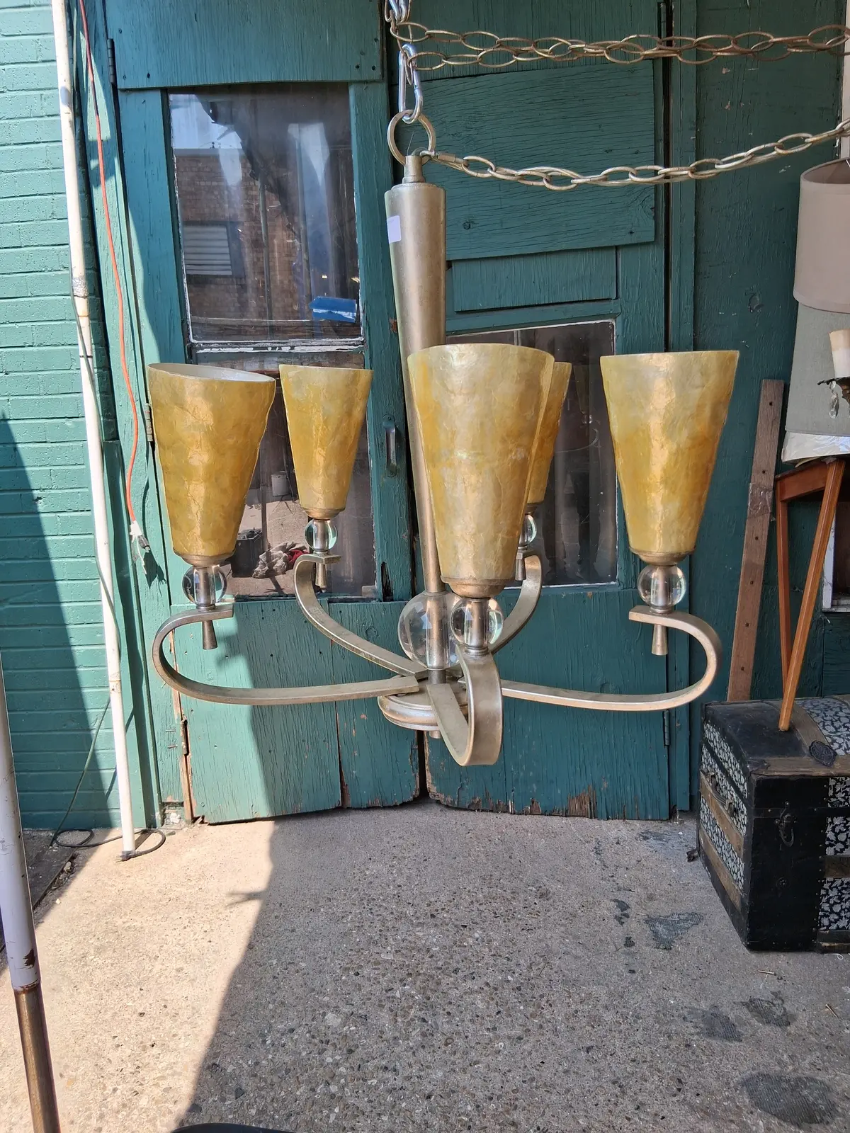 5 Light Modern Silver Chandelier With Gold Glass Shades 1
