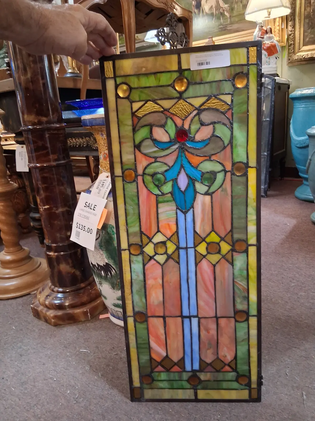 Small Multi -Color Deco Stained Glass Window With Green And Yellow And Blue 1