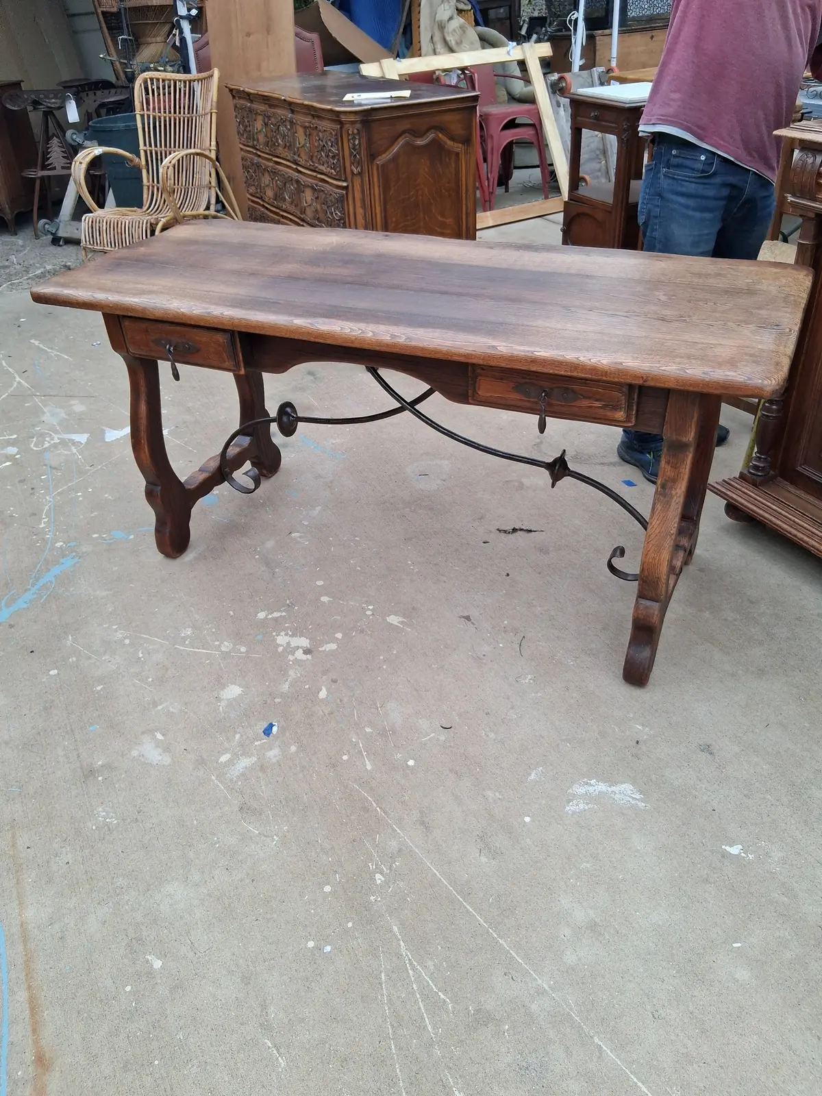 Spanish Oak Iron Base Stretcher Table 1