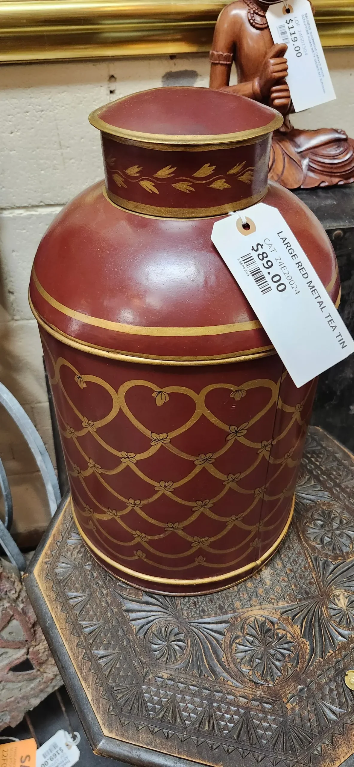 Large Red Metal Tea Tin 1