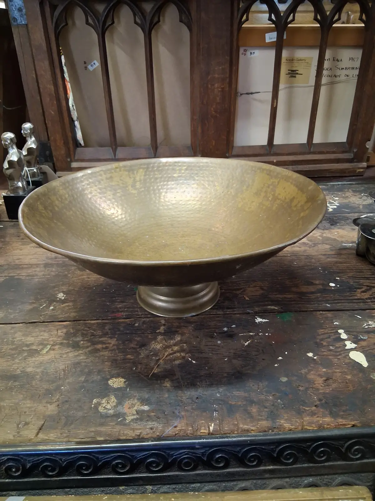 Vintage Large Hammered Brass Compote 1