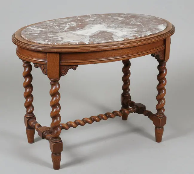 Large Barley Twist Oval Marble Top Side Table 1