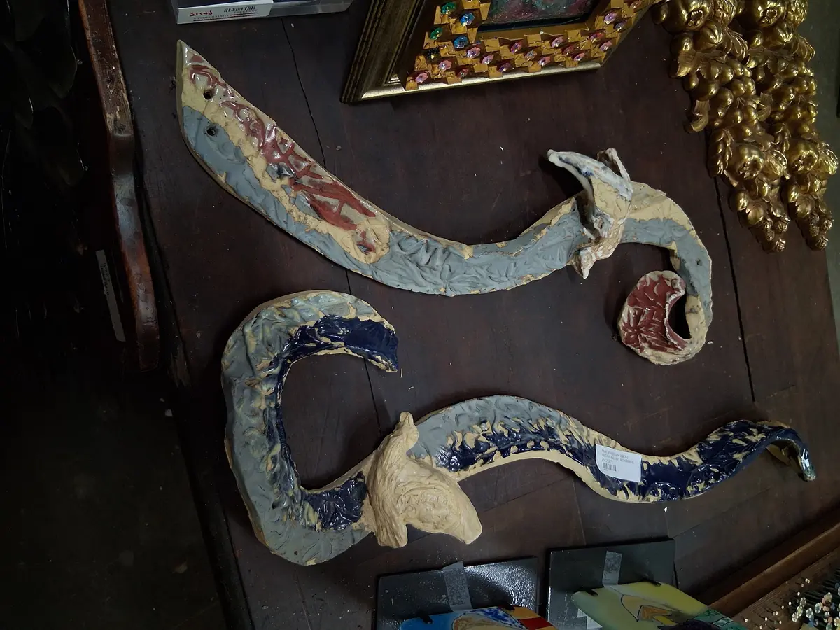 Pair Of Freeform Scroll Pottery Wall Art With Birds 1