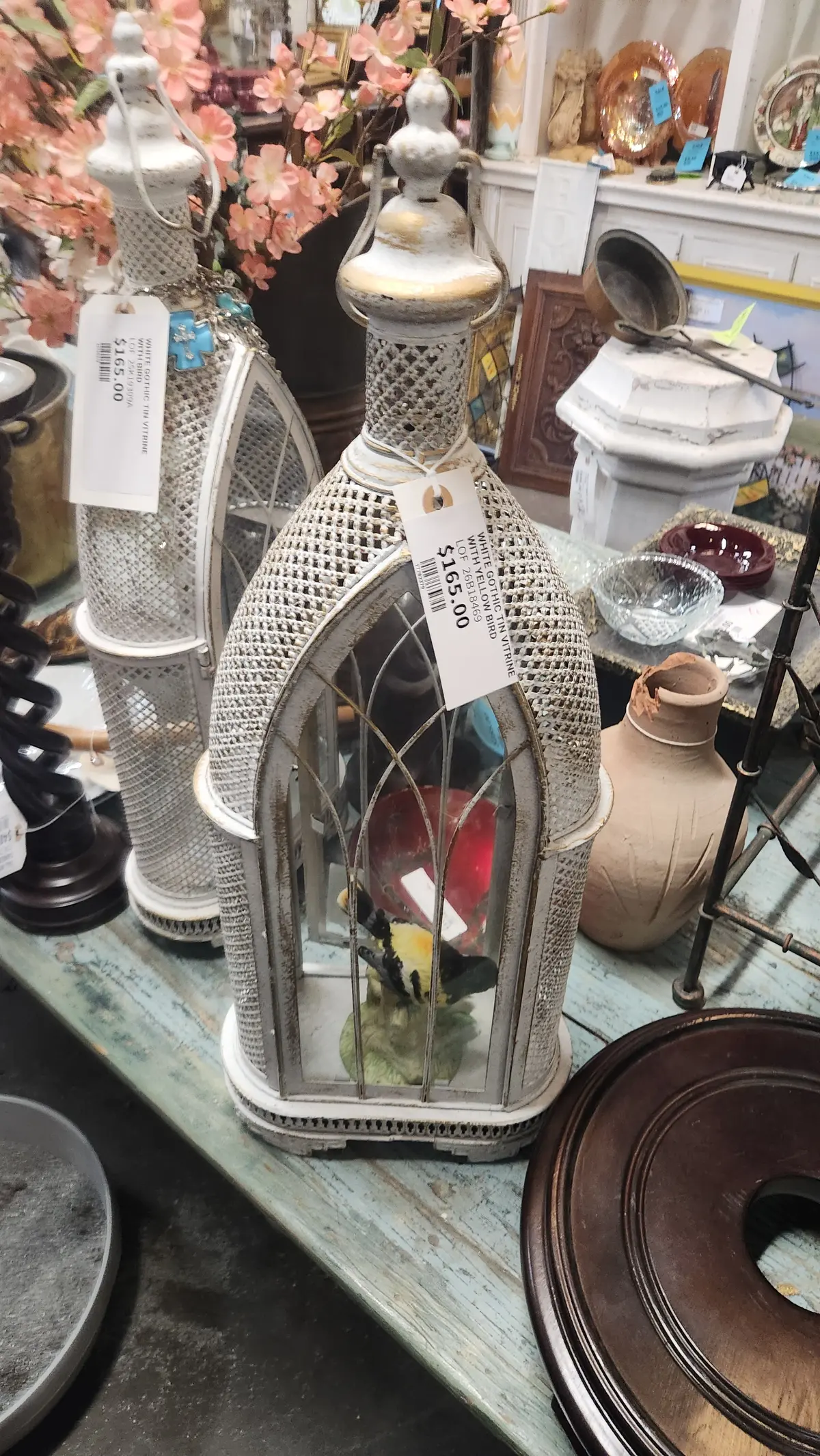 White Gothic Tin Vitrine With Yellow Bird 1