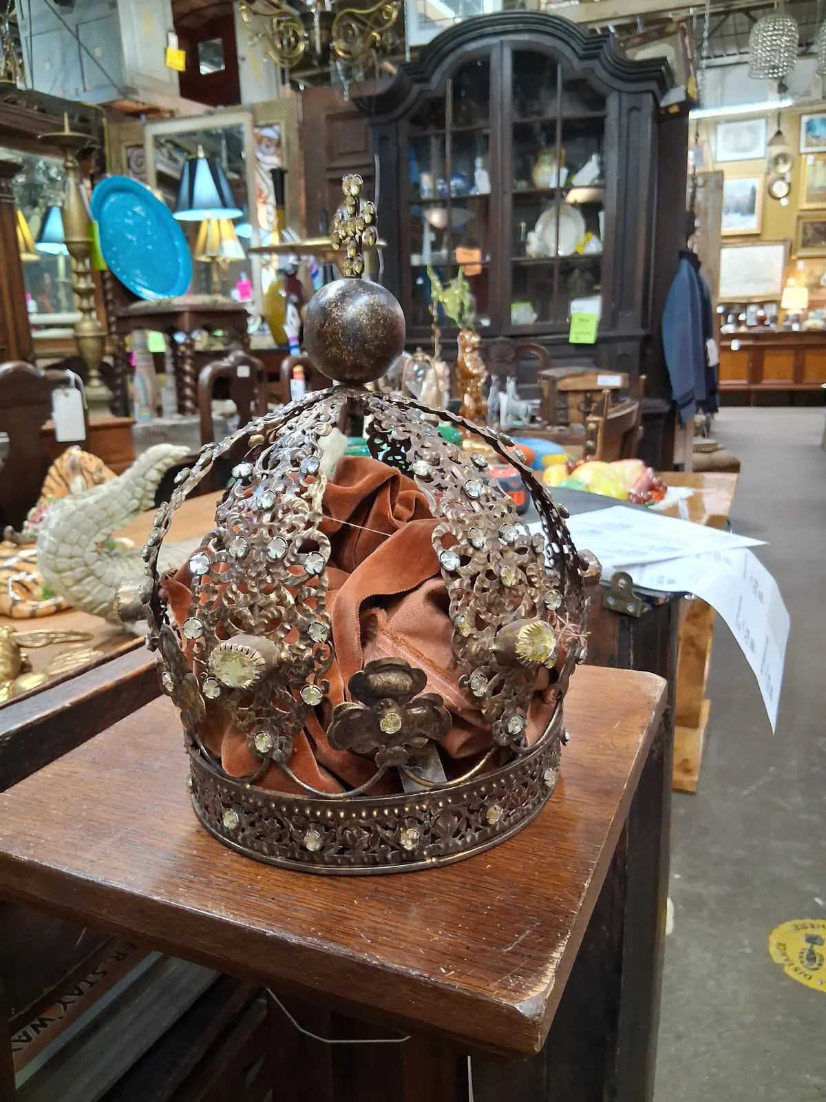 Large Brass Crown With Rust Fabric 1
