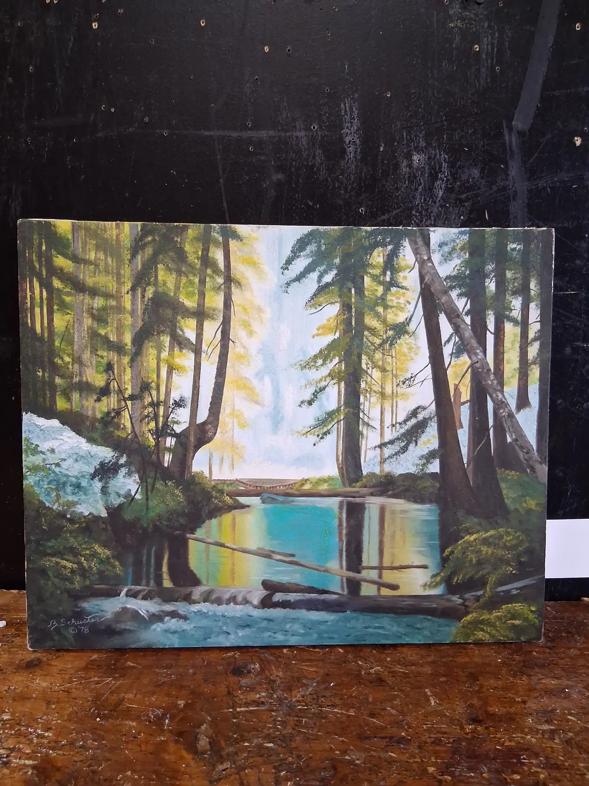 Unframed Swamp Painting - As Found Signed B Schuster '78 1