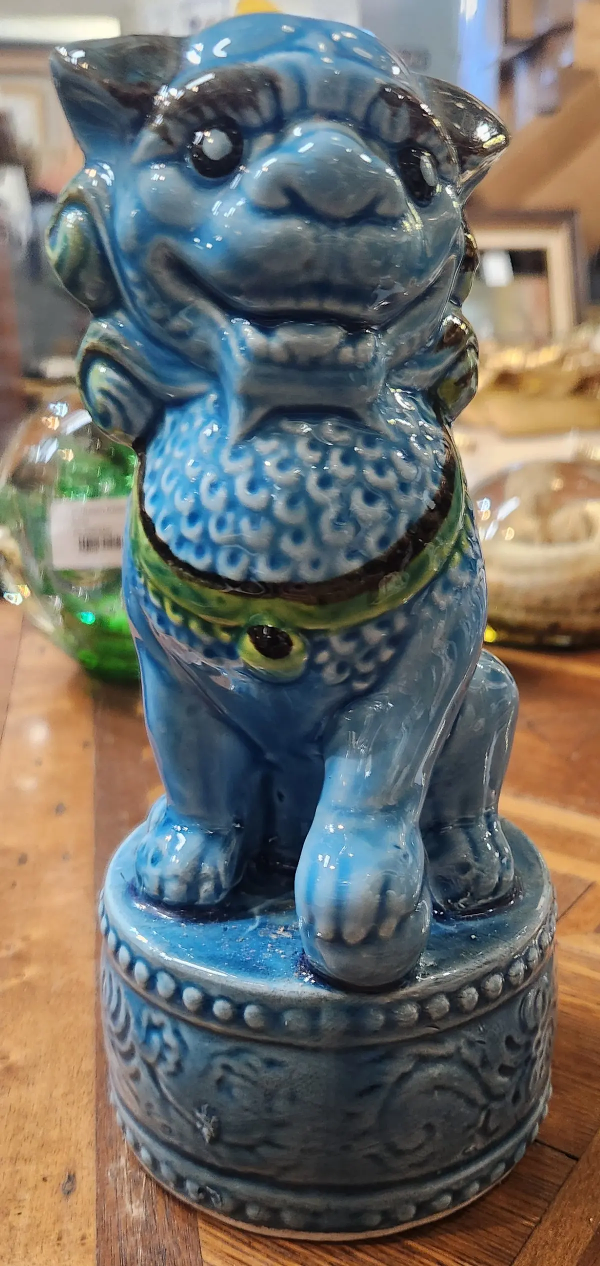 Medium Turquoise Foo Dog With Round Base 1