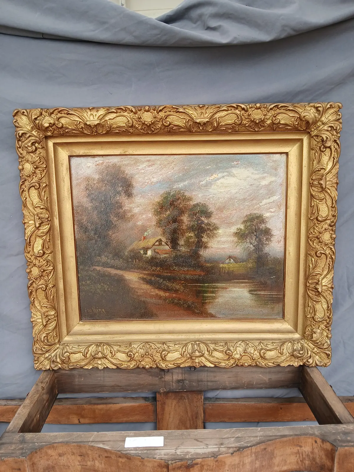 Small Framed Landscape Oil Painting With Houses 1