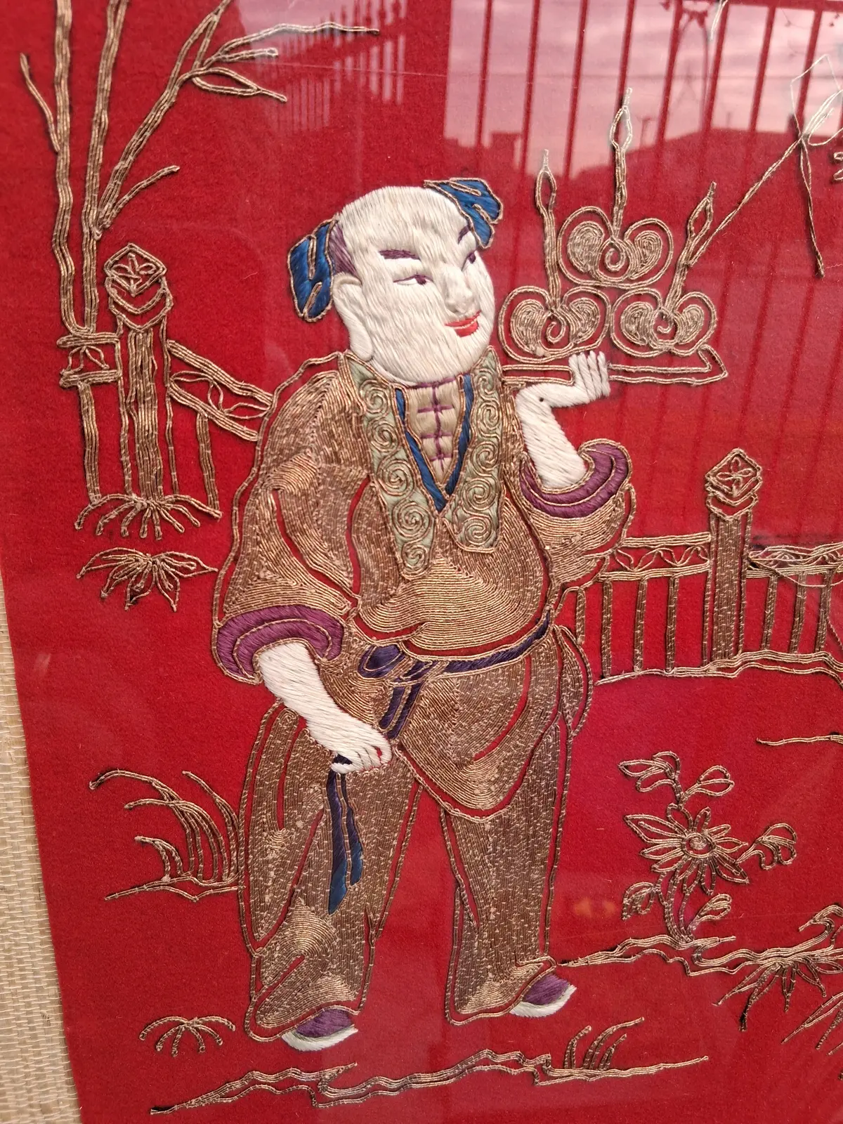 Large Red Chinese Silk Textile Art Tapestry 1