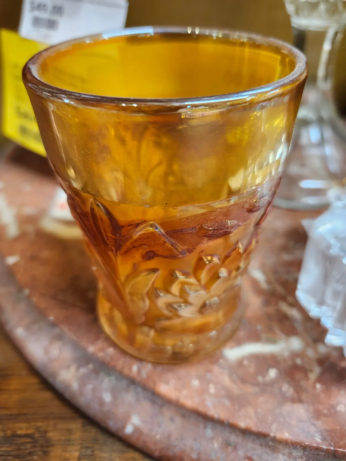 Orange Carnival Glass With Lotus And Cattails Tumbler 1