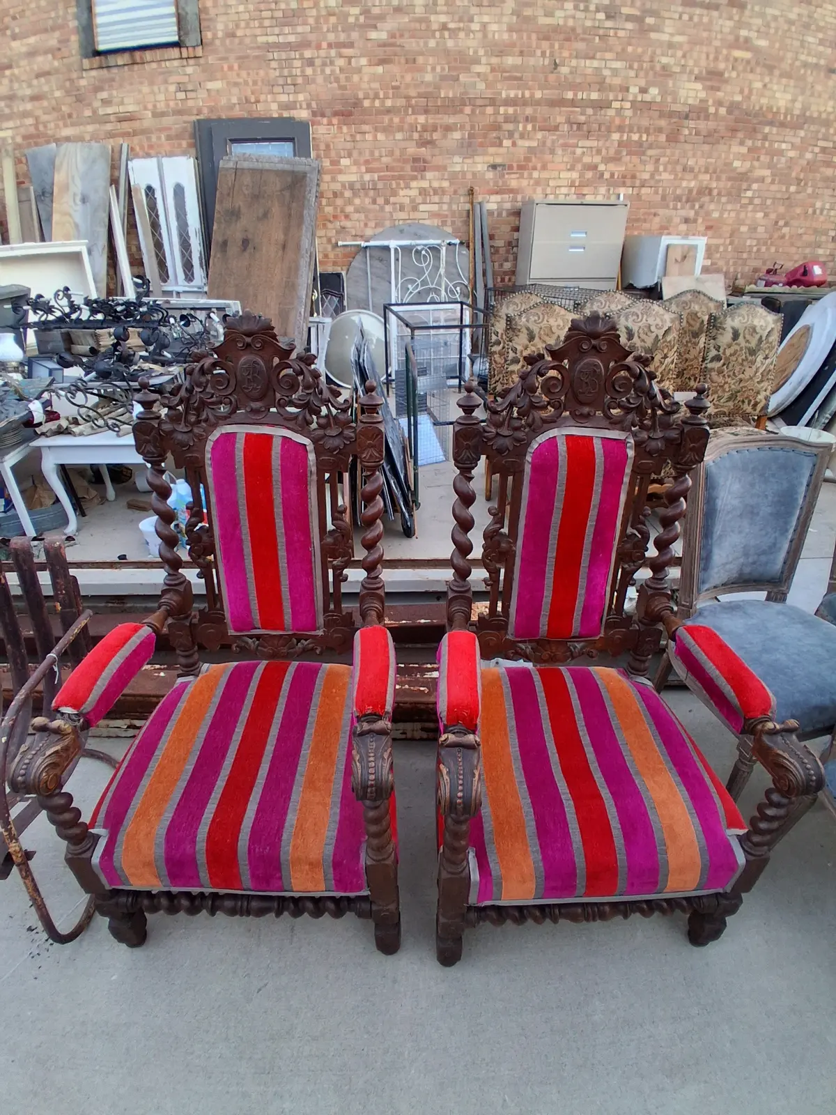 Pair Of Louis Xiii Barely Twist Oak Armchairs 1