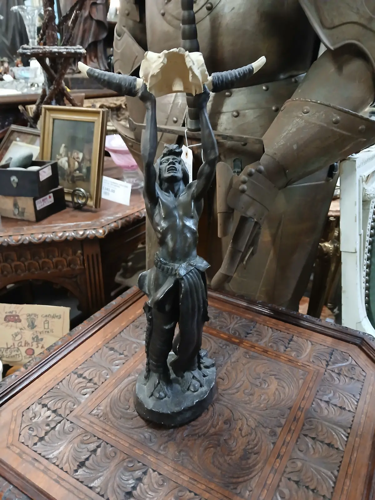 Composition Indian Bronze Color Statue With Skull 1