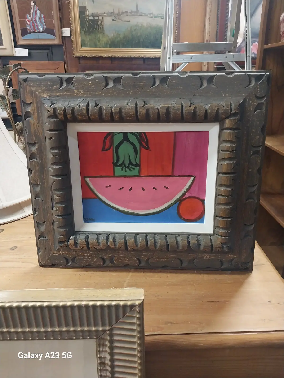 Framed Abtract Watermelon Painting On Board 1
