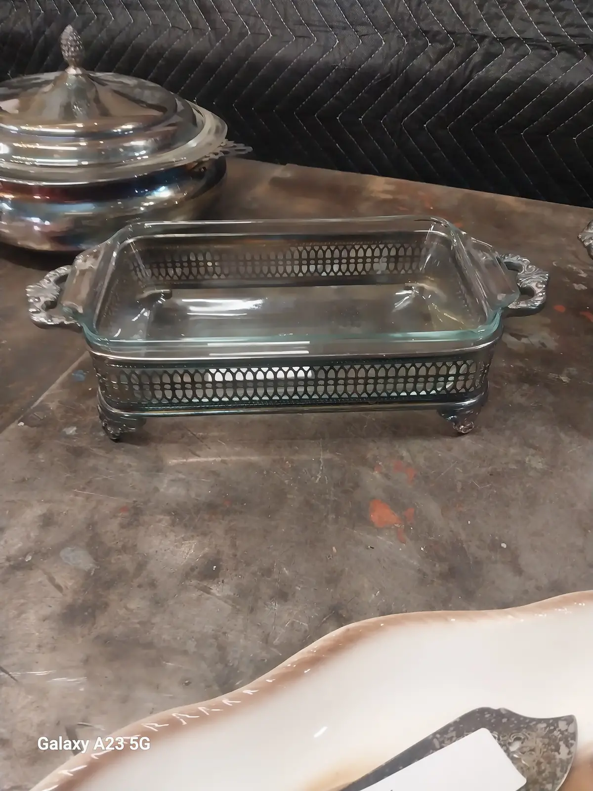 Silver Plate  Side Dish Server With Glass Dish 1