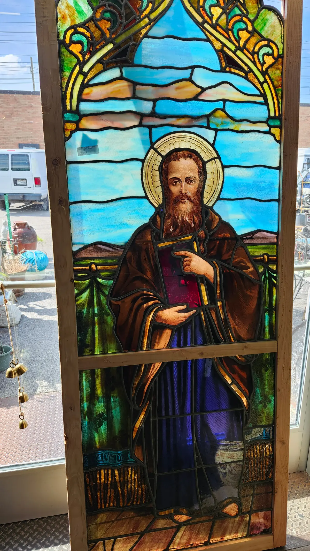 Saint Paul Or Luke With Bible Vertical Stained Glass Window 1