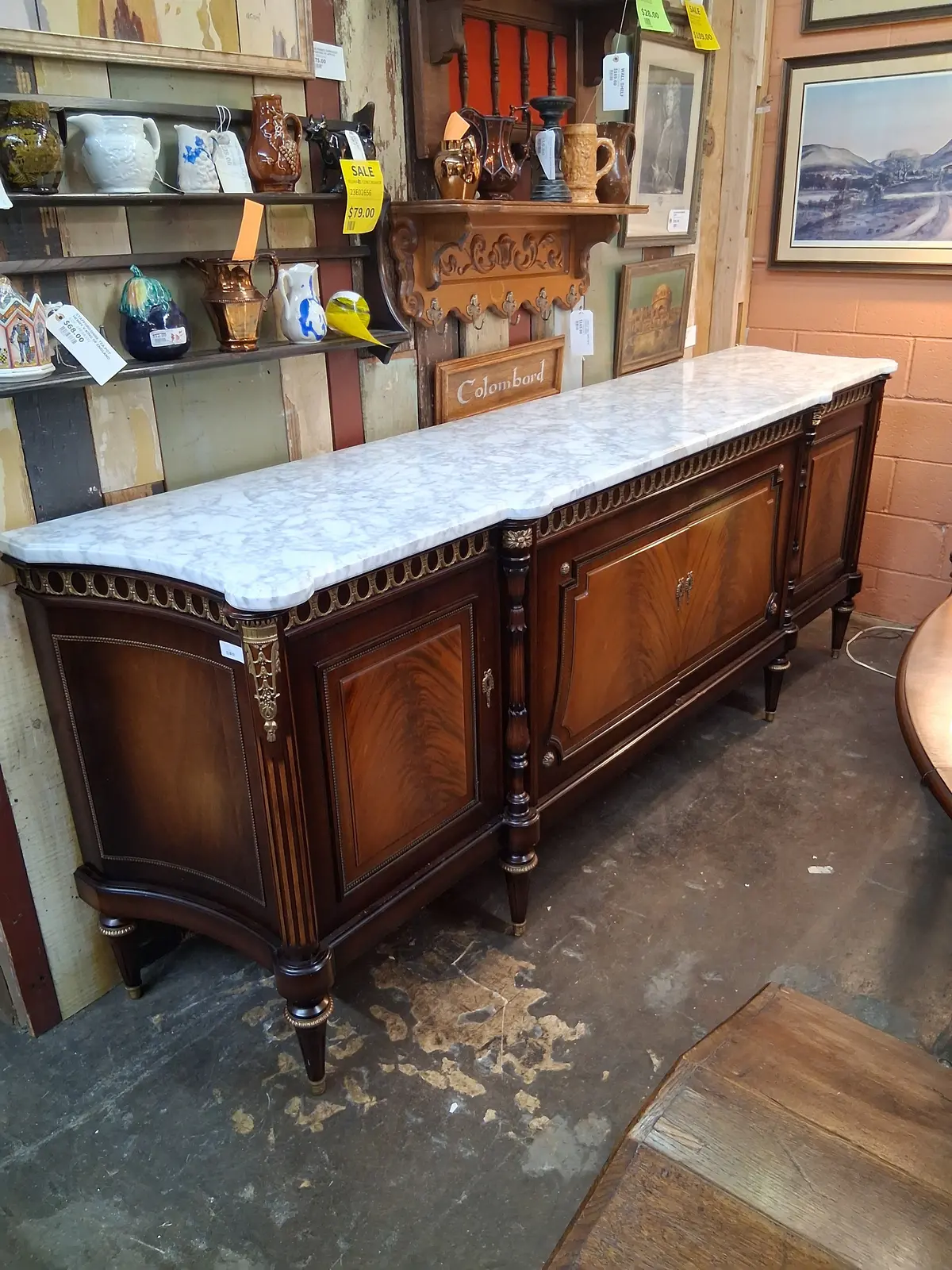 Louis Xvi Mahogany White Marble Top 4 Door Sideboard With Brass Ormolu 1