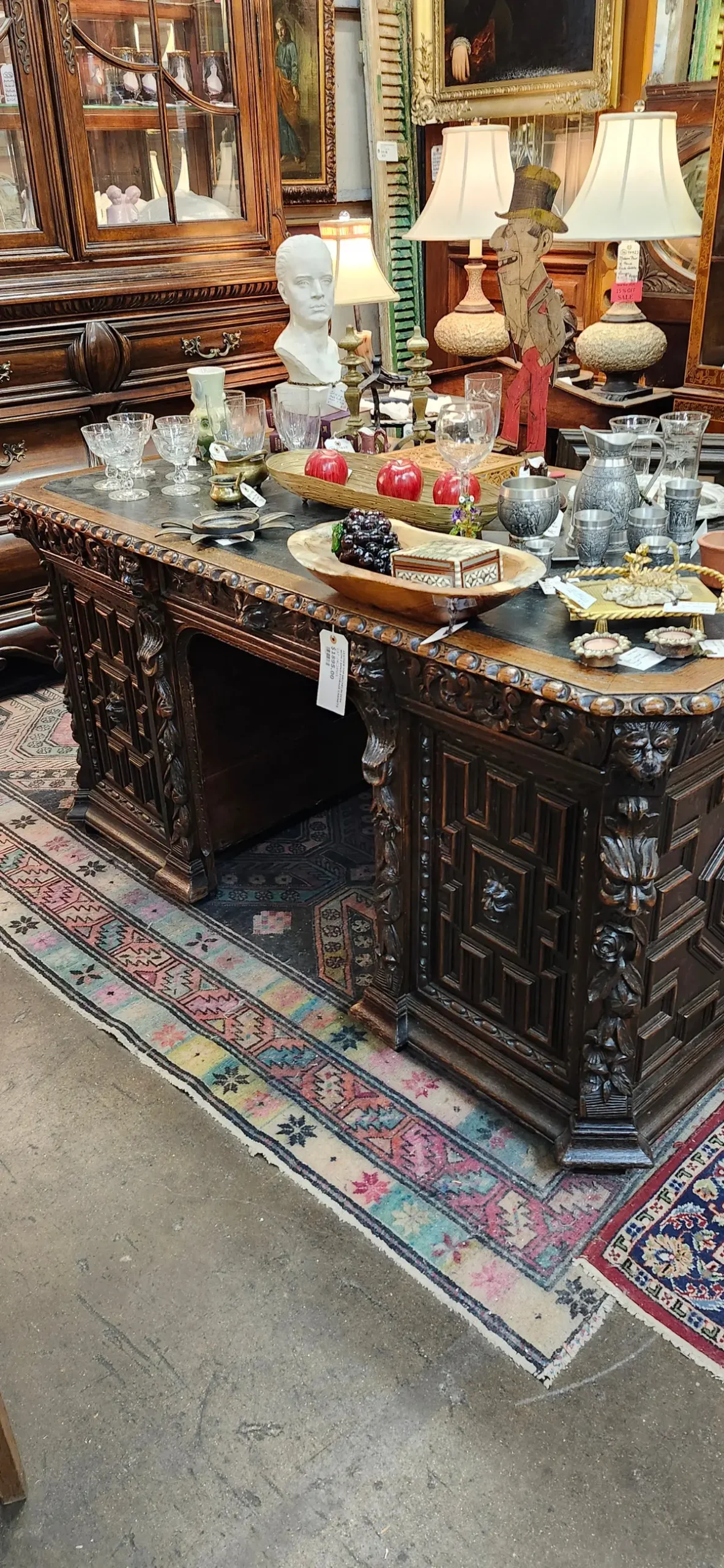 Leather Top Mechelin Desk With 2 Sided Storage Cabinets 1