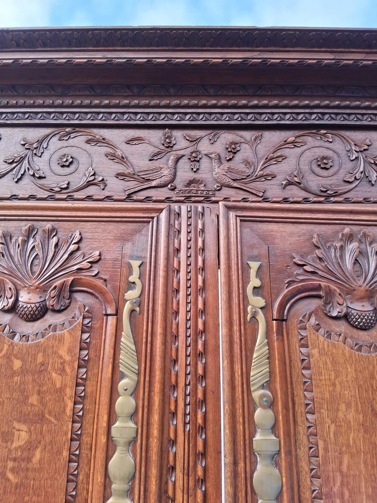 As Found Country French 19Th Century Carved Antique Wedding Armoire 1