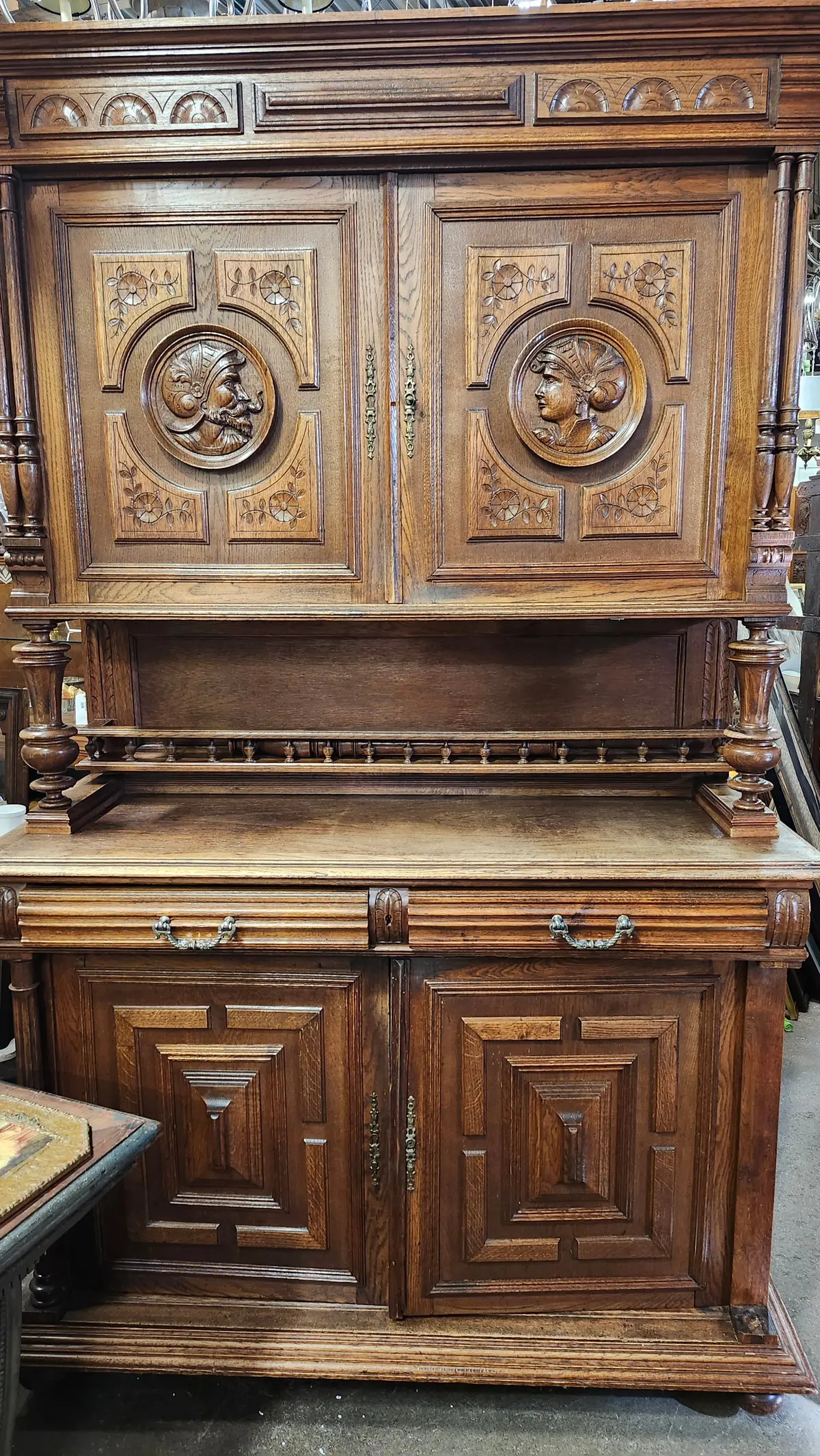 Henri Ii 2 Piece Cabinet With Carved Faces 1