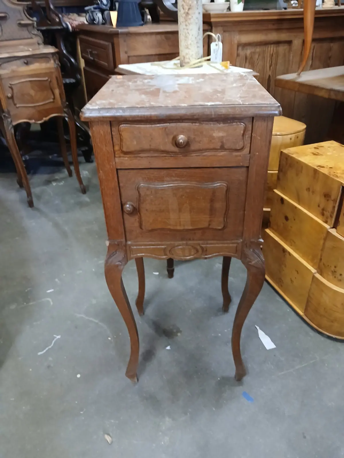Louis Xv  Marble Top Oak Side Cabinet 1