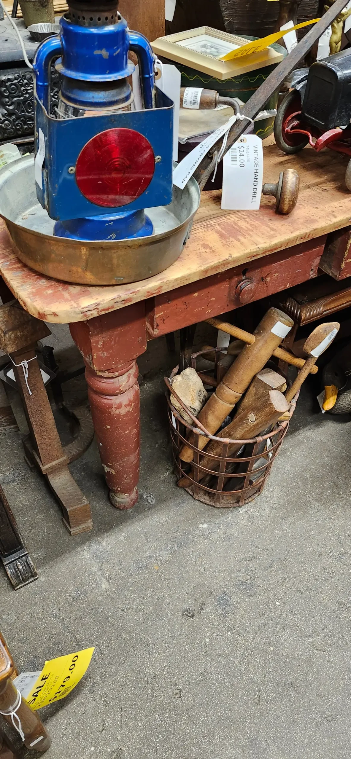 19Th Century Painted Red Pine Table With Drawer 1
