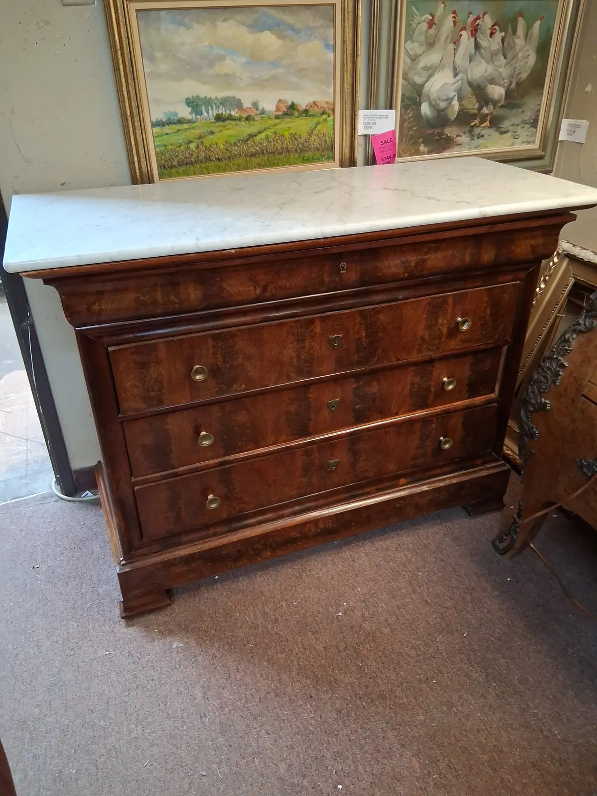 White Marble Top Louis Philippe Chest 1