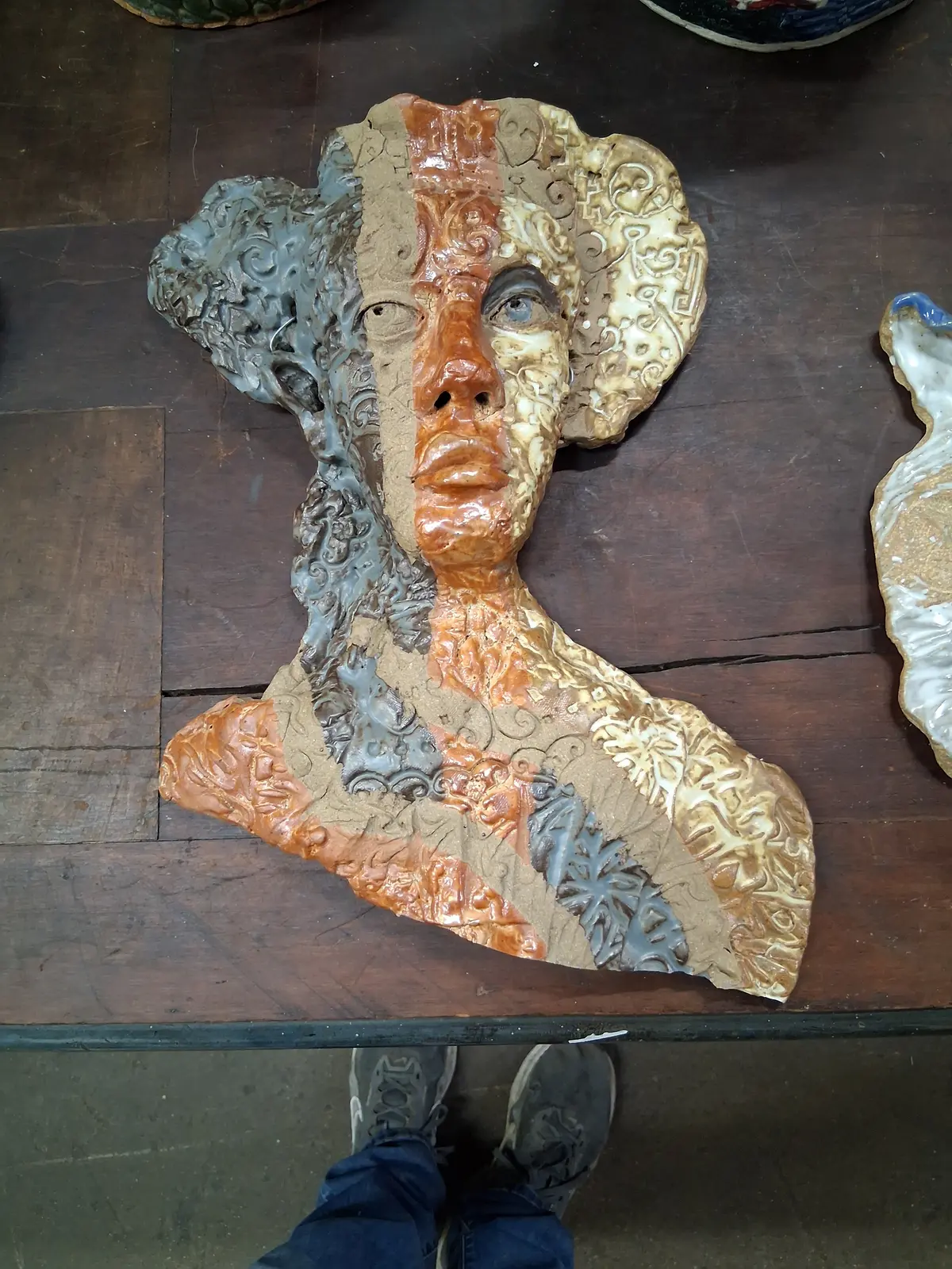 Burnt Orange And Green Lady Pottery Mask By Terri Wilder 1