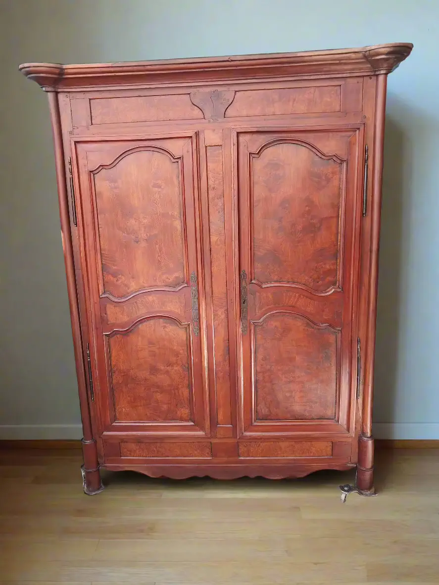 19Th Century Burled Cherry Armoire 1