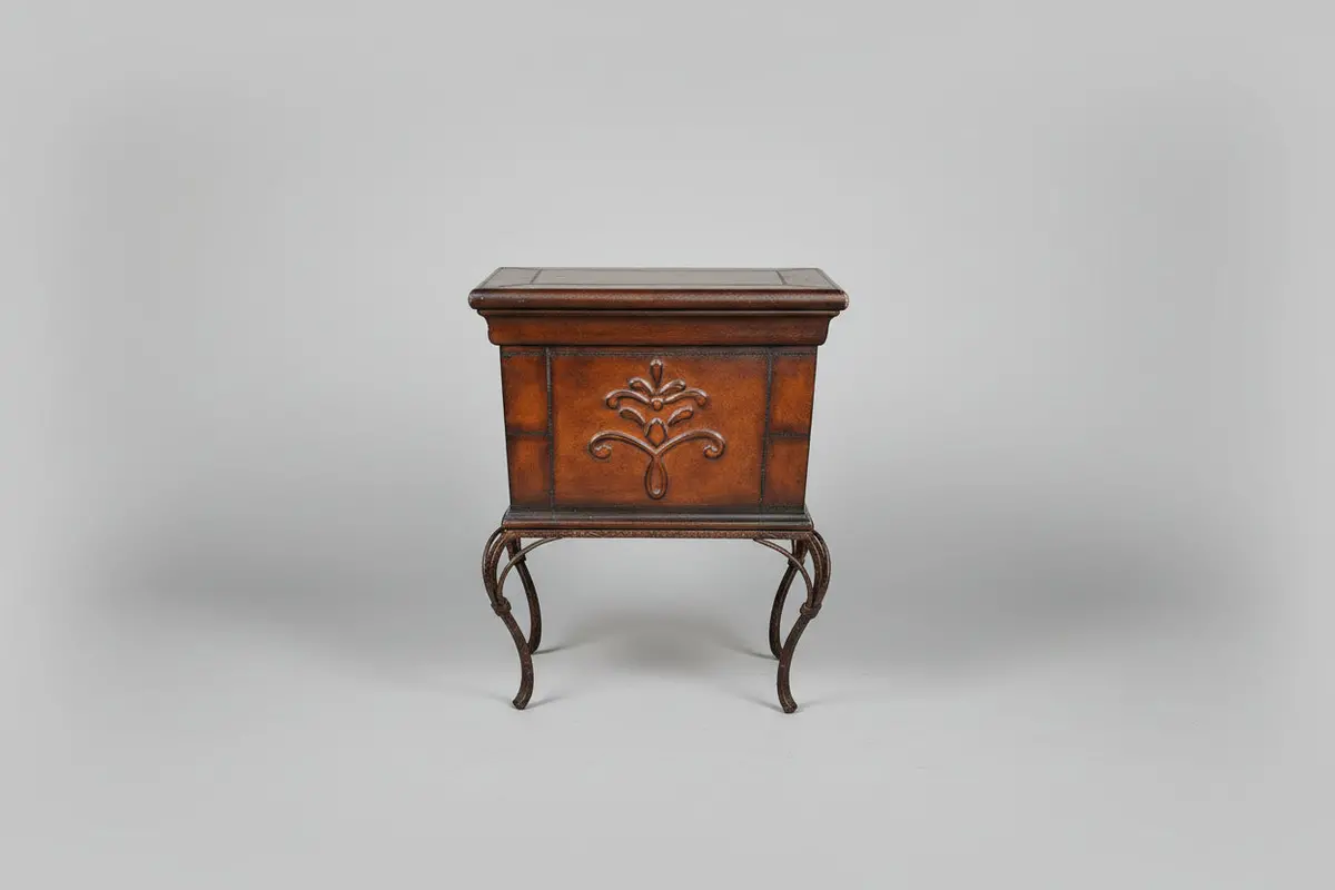 Small End Table Or Side Cabinet With Flip Up Top And Inner Tray With Metal Legs 1