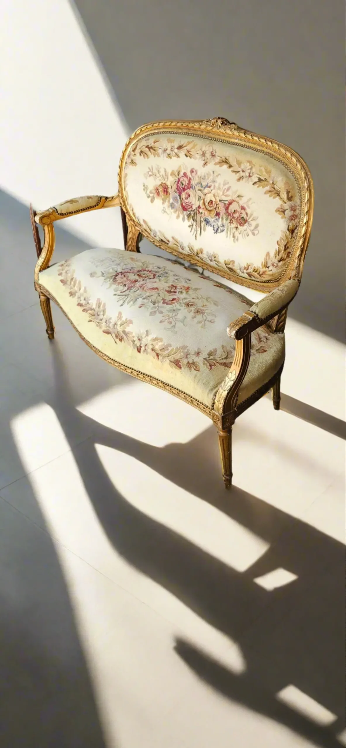 Louis Xvi Needlepoint Gilt Settee-As Found Needs New Webbing 1