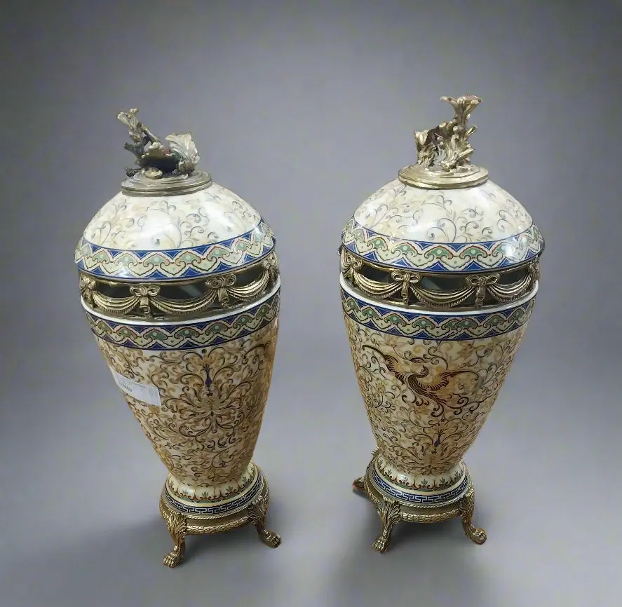 Pair Of Not Old Porcelain Urns With Lids 1