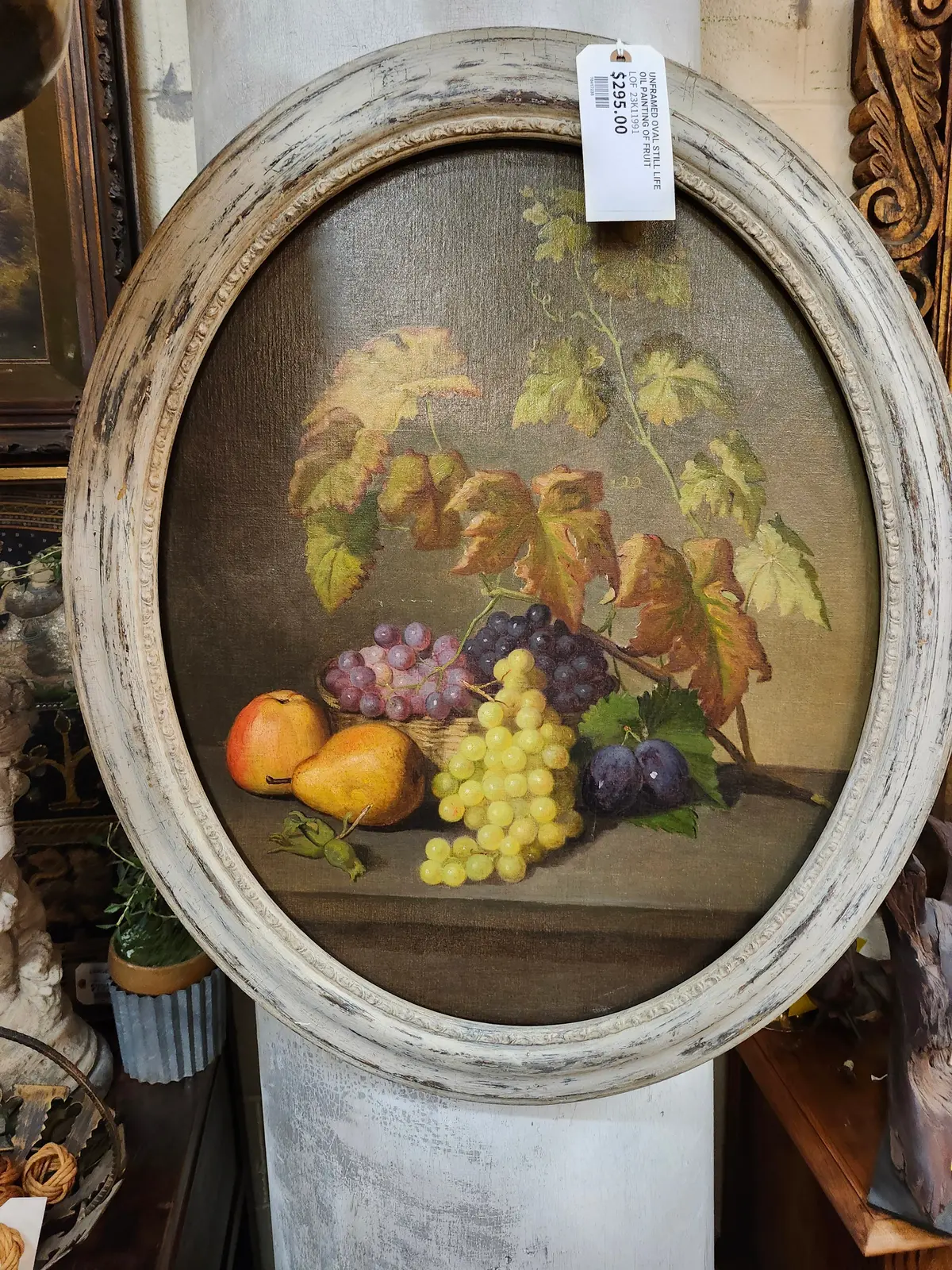 Framed Oval Still Life Oil Painting Of Fruit 1