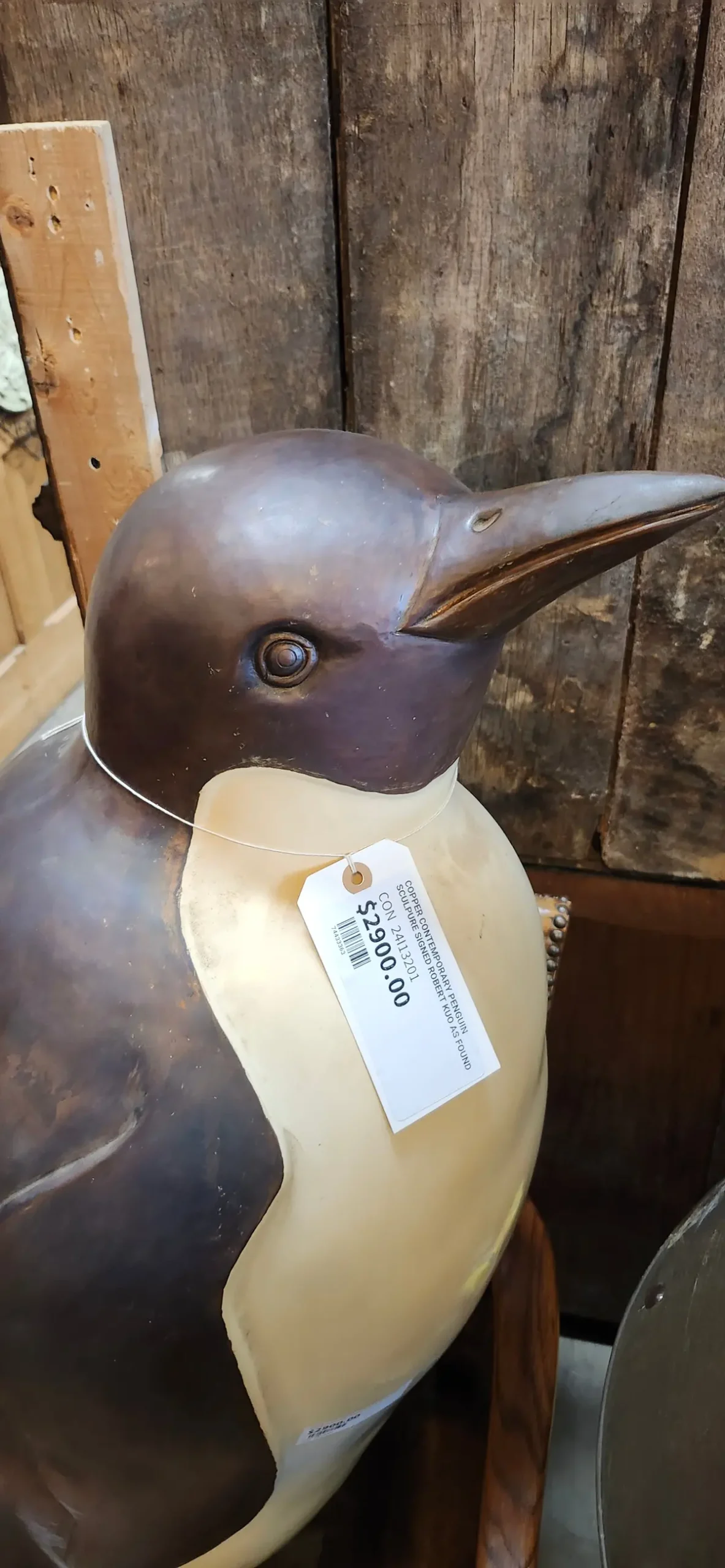 Copper Contemporary Penguin Sculpure Signed Robert Kuo As Found 1