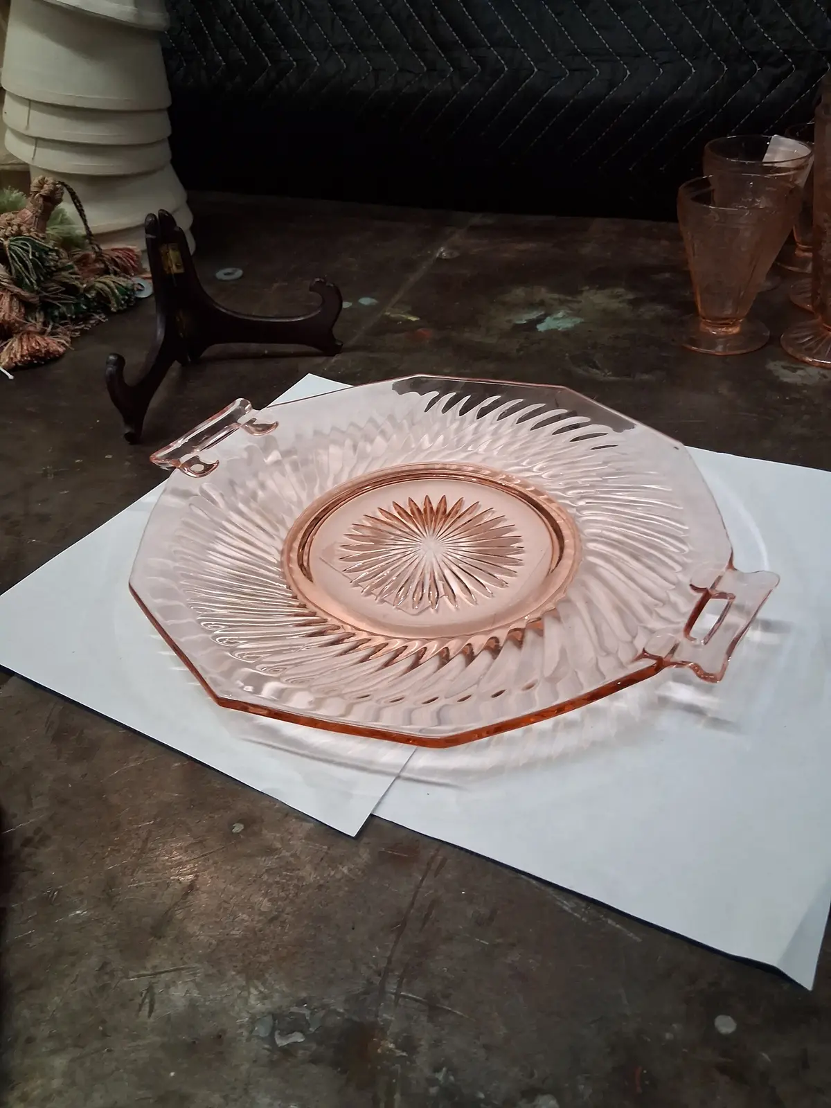 Pink Depression Glass Swirl 2 Handle Tray 1
